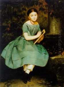 A Young Girl In A Blue Dress by Ludwig Knaus