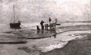 Fischer Mit Pferdekarren Am Strand