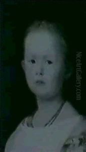 Brustbild Eines Kleinen Blonden Madchens In Weissem Kleid Mit Korallenketten Im Dreiviertelprofil by Ludwig Knaus