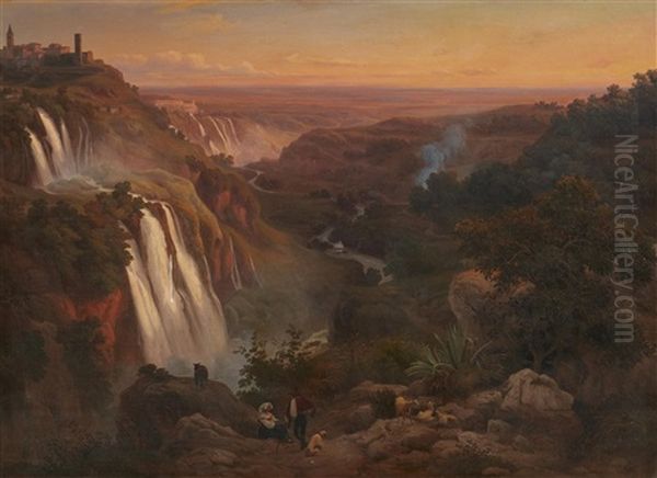 The Waterfall At Tivoli by Franz Knebel