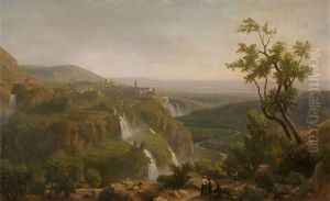 Landscape With The Waterfalls Of Tivoli by Franz Knebel