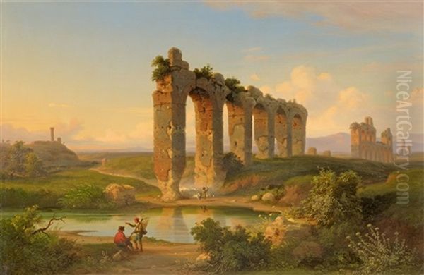 A Campagna Landscape With Fishermen And Ruins Of Aqua Claudia - view 1