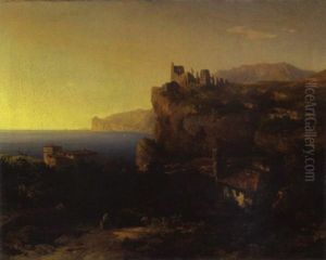 Veduta Del Lago Di Garda Con Il Castello Di Penede E L'abitato Di Nago by Franz Knebel