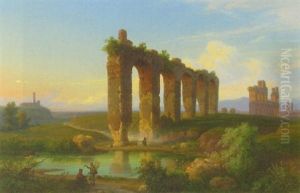 Campagna - Landschaft Mit Hirten Und Angler Bei Einem Wasser Und Einem Aquadukt by Franz Knebel
