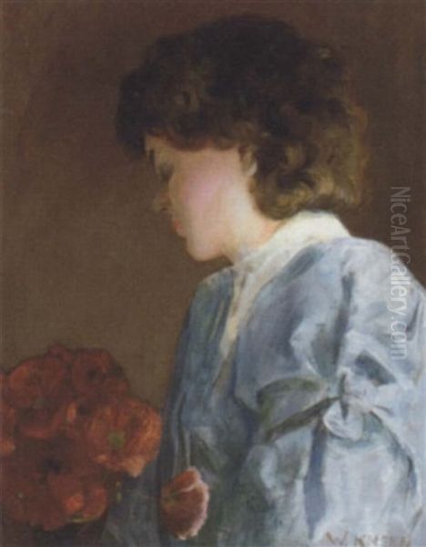 Portrait Of A Lady In Profile With Red Roses - view 1