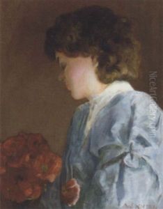 Portrait Of A Lady In Profile With Red Roses by William Kneen