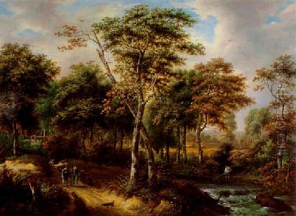 Romantische Waldlandschaft Mit Jaegern Und Angler - view 1