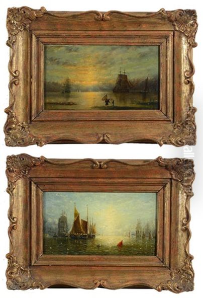 Ships In An Estuary At Day Break' And 'ships At An Estuary At Sunset - view 1