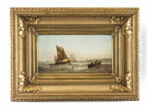 Handelsschiffe Vor Kustenlandschaft by William Adolphus Knell