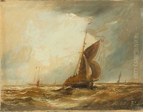 Paar Gemalde: Marine Mit Segelschiffen - view 1