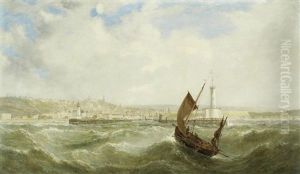 A Heavy Swell Off Boulogne Harbour by William Adolphus Knell