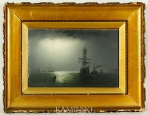 Moonlit Harbor by William Adolphus Knell