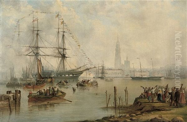 The British Royal Yacht "victoria &amp; Albert Ii" Arriving At Antwerp With The Newly-wed Prussian Crown Prince And Princess Aboard - view 1