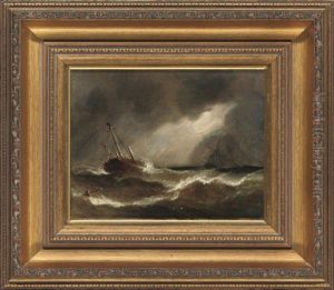 A Sailing Ship In Distress In A Stormy Sea by William Adolphus Knell