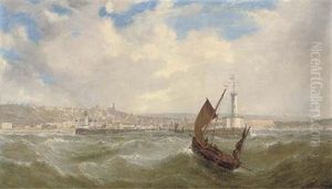 A Fishing Smack In A Heavy Swell Off Boulogne by William Adolphus Knell