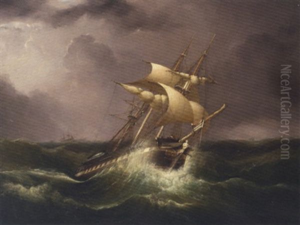 An East Indiaman Reefed Down And Riding Out The Gale - view 1