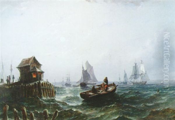Shipping Off A Jetty By Moonlight - view 1