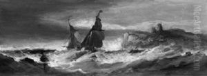 Segelboote Im Sturm Vor Der Englischen Kuste by William Adolphus Knell
