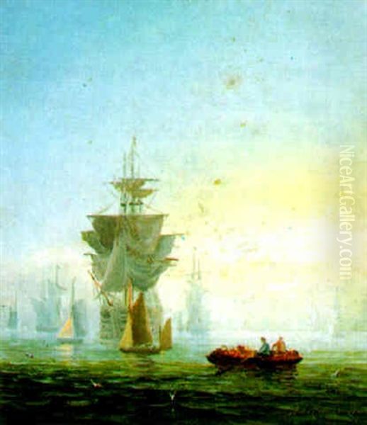 A Moonlight View Of A Sailing Galleon At Anchor - view 1