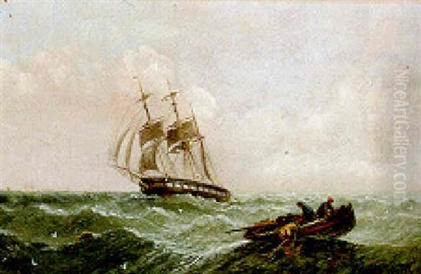 A Brig And A Fishing Boat In Heavy Seas - view 1