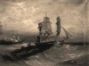 A British Frigate At Anchor With Rescue Boats Off Towards Ship In Distress by William Adolphus Knell