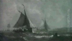 Oyster Boats Waiting For The Tide by William Adolphus Knell