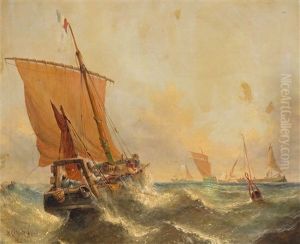 The Dutch Fishing Boat Calais At Sea Signed And Dated 1862 Oil On Canvas 51 X 61cm; 20 X 24in General Condition Report Unlined