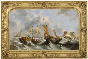 Active Coastal Fishing Scene In Rough Seas