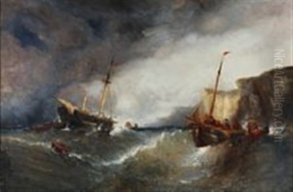 Life Boats By A Grounded Ship At High Seas - view 1