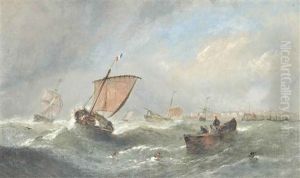 Lug Sail Fishing Boat Running Into Port; Fishing Boats In The Channel (illustrated) (2 Works) by William Callcott Knell