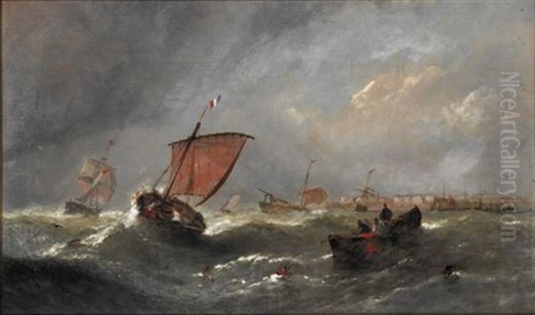 Lug Sail Returning Into Port (+ Fishing Boats In The Channel; Pair) - view 1