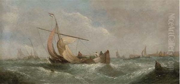 Dutch Barges Drying Their Sails At Dusk (+ A Blustery Day Offshore; Pair) - view 1