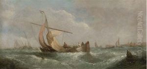 Dutch Barges Drying Their Sails At Dusk (+ A Blustery Day Offshore; Pair) by William Callcott Knell