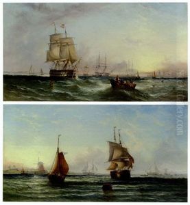 Fishing Boats Off A Dutch Coast (+ The Fleet At Anchor Off A Harbor; 2 Works)