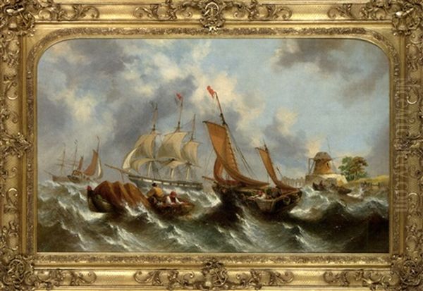 Fishing Boats Off A Coast On Choppy Waters - view 1