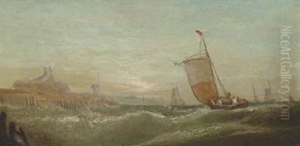 Evening, Fishing Boats Off A Coast - view 1