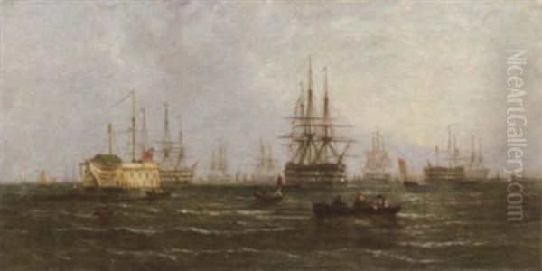 The Fleet Anchorage At The Nore With The Flagship Signalling Other Ships - view 1