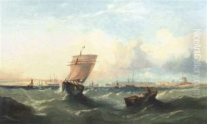 Seascape At Sunset, A Windmill Upon The Shoreline by William Callcott Knell