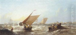 Fishing Boats In Heavy Seas Off Port by William Callcott Knell