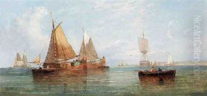 Dutch Barges Preparing To Sail by William Callcott Knell