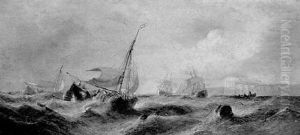 Dutch Fishing Boats Running Before The Wind Off The North Foreland by William Callcott Knell