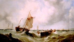A Paddle Steamer, Fishing Vessels And Other Shipping Off A Headland