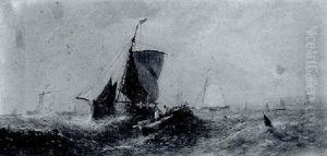 Fishing Boats Off The French Coast by William Callcott Knell