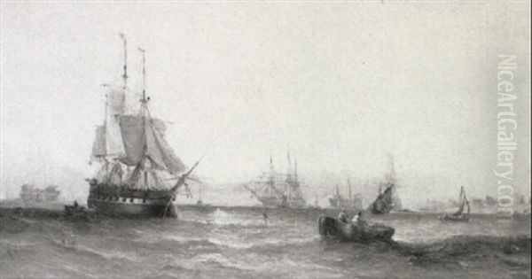 Shipping Off The Coast At Dusk - view 1