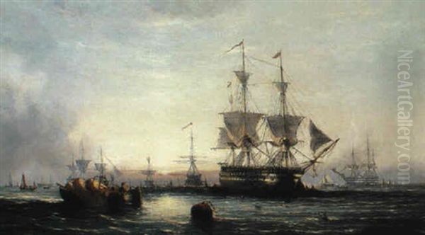 Evening In The Downs - Men Of War At Anchor - view 1