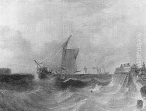 A Paddle-steamer And Fishing Boats Off A Harbour by William Callcott Knell