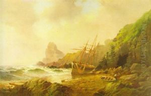 French Ship Stranded Near The Rocky Valley, Boscastle, Northcornwall