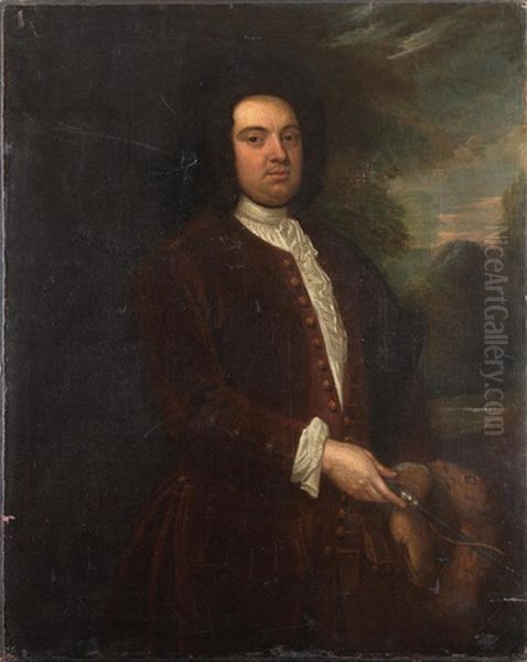 Portrait Of A Gentleman, Three-quarter-length, In A Red Coat, With His Dog - view 1
