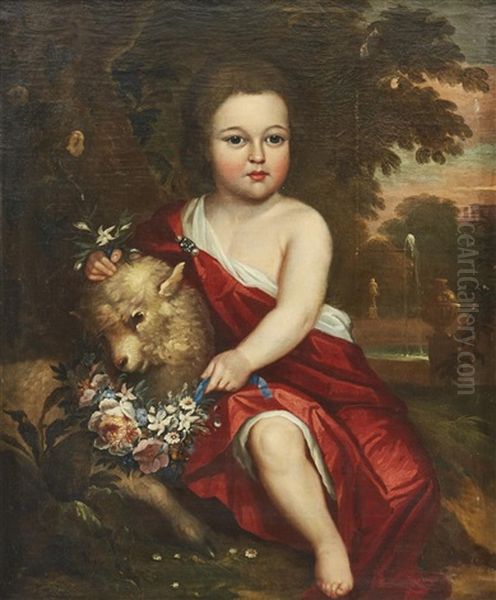 Portrait Of A Child With A Lamb In A Palace Garden - view 1