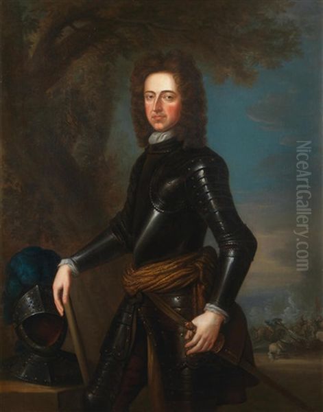 Portrait Of King William Iii, Three-quarter-length, In Armour, Standing Before A Cavalry Skirmish - view 1